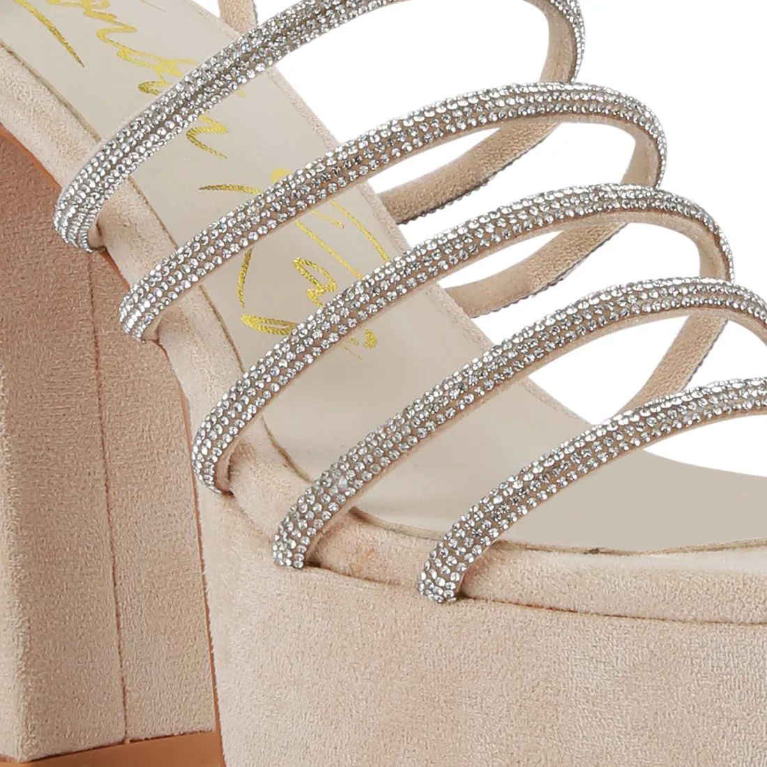 Beige High Block Heeled Sandals
