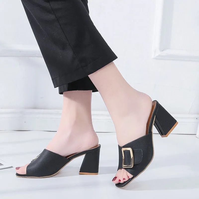 Buckle Thick High Heeled Shoes