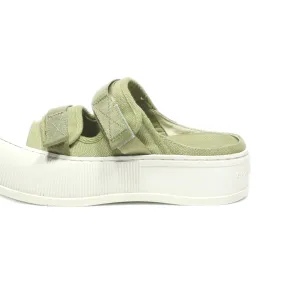 Charles & Keith Slip Ons Canvas Green Colour For Women