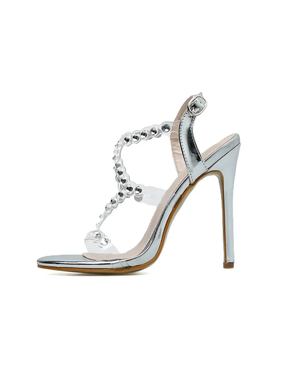 Chicvane Transparent Rhinestone Stilettos Buckle Closure Bridal Heels