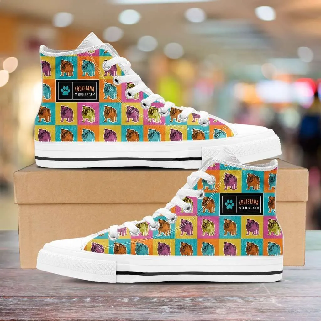 Colorful Bulldog Canvas High Top Shoes