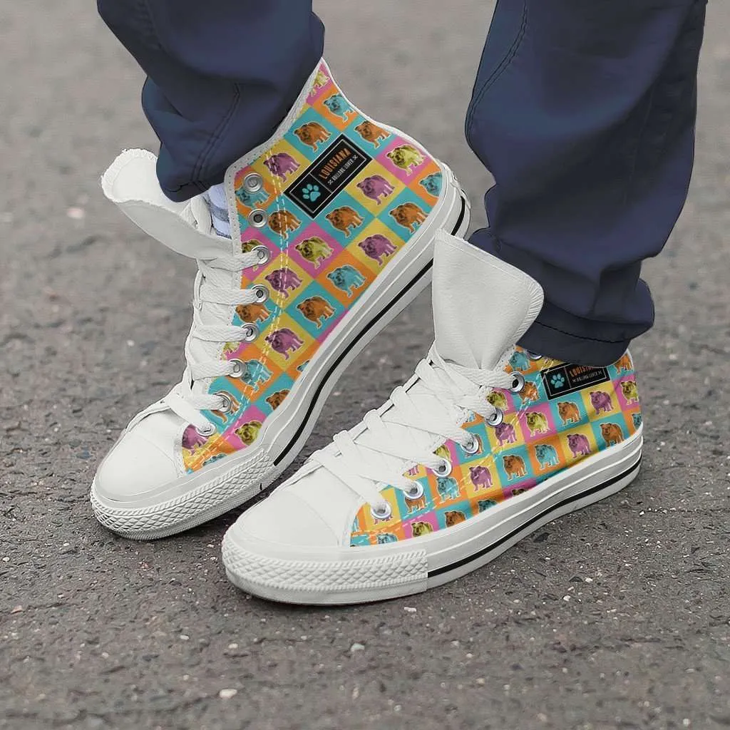 Colorful Bulldog Canvas High Top Shoes