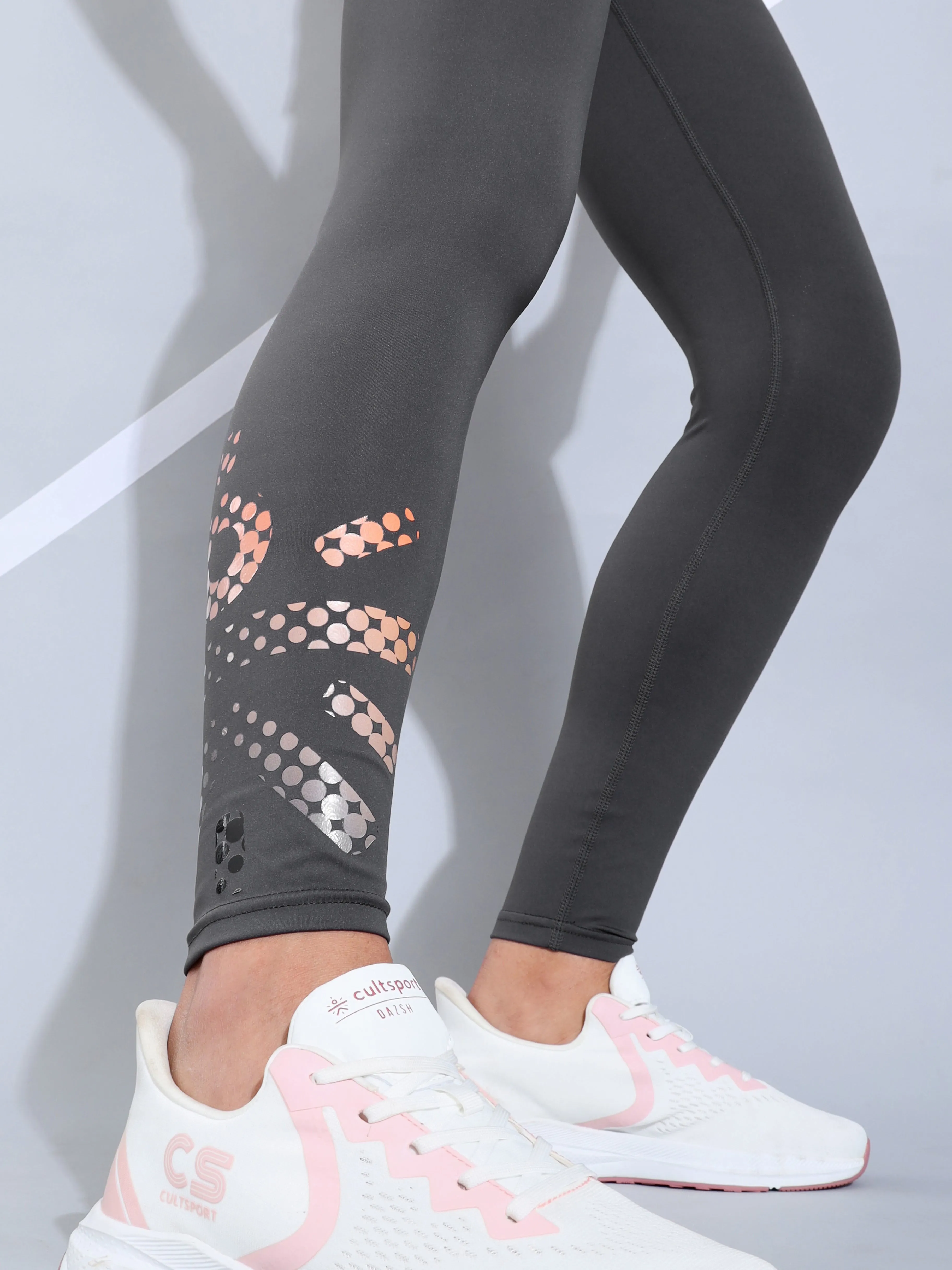 Dark Grey Absolute Fit Tights with Logo Print and Back Pocket
