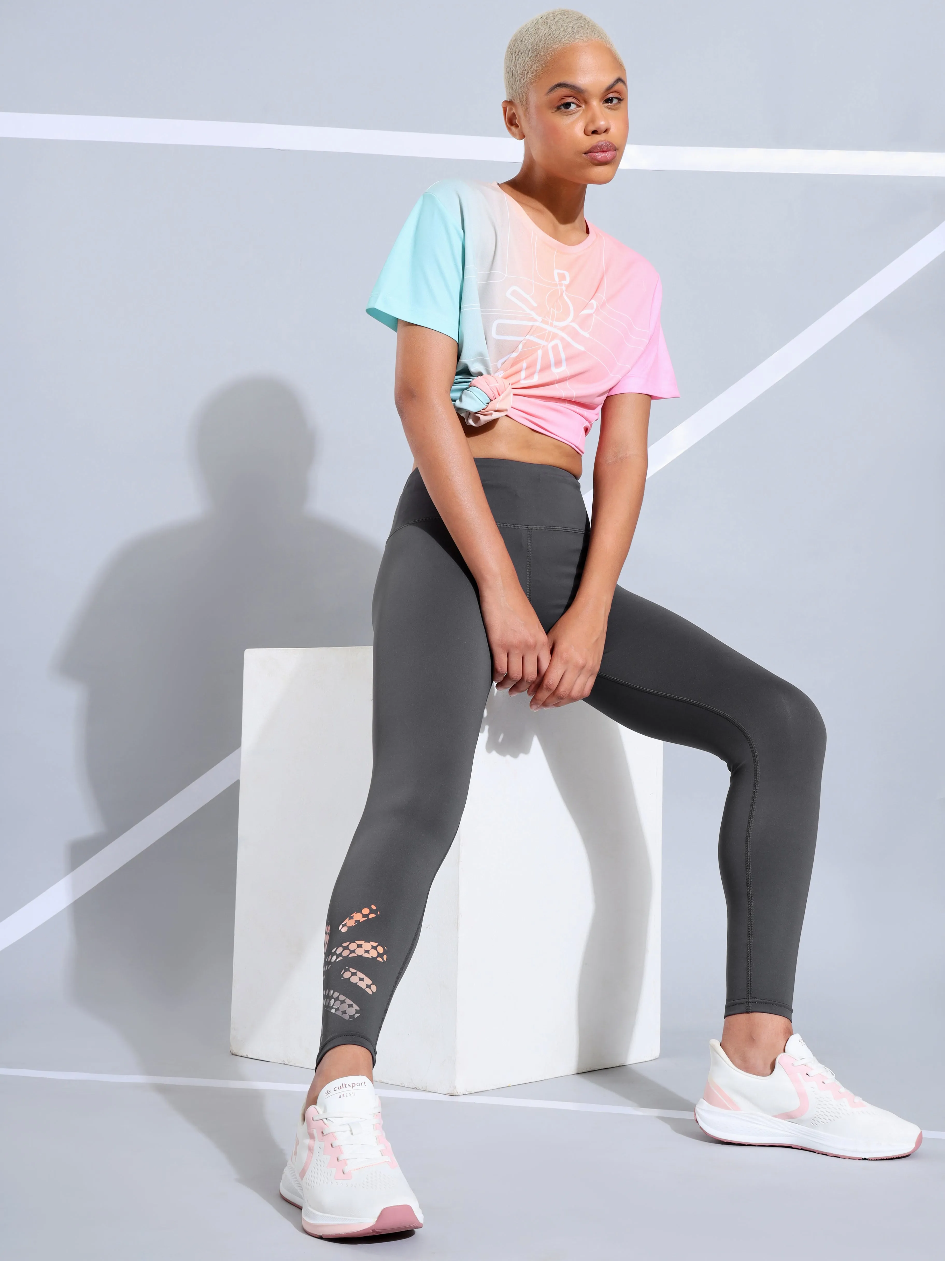 Dark Grey Absolute Fit Tights with Logo Print and Back Pocket