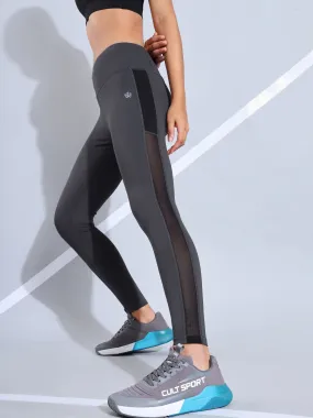 Dark Grey Absolute Fit Tights with Sheer Mesh Panels and Back Pocket