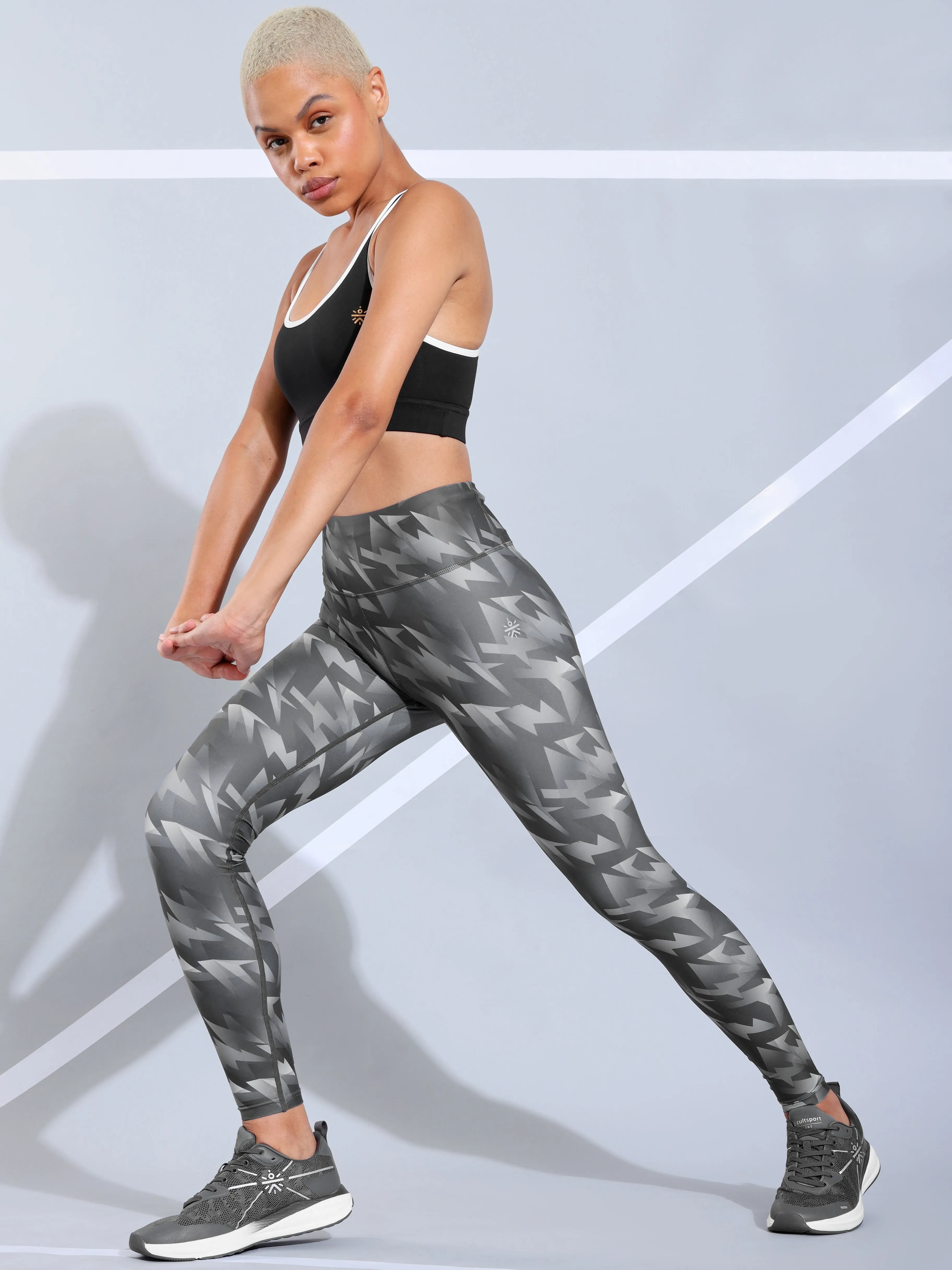 Dark Grey All Over Print Absolute Fit Tights with Back Pocket