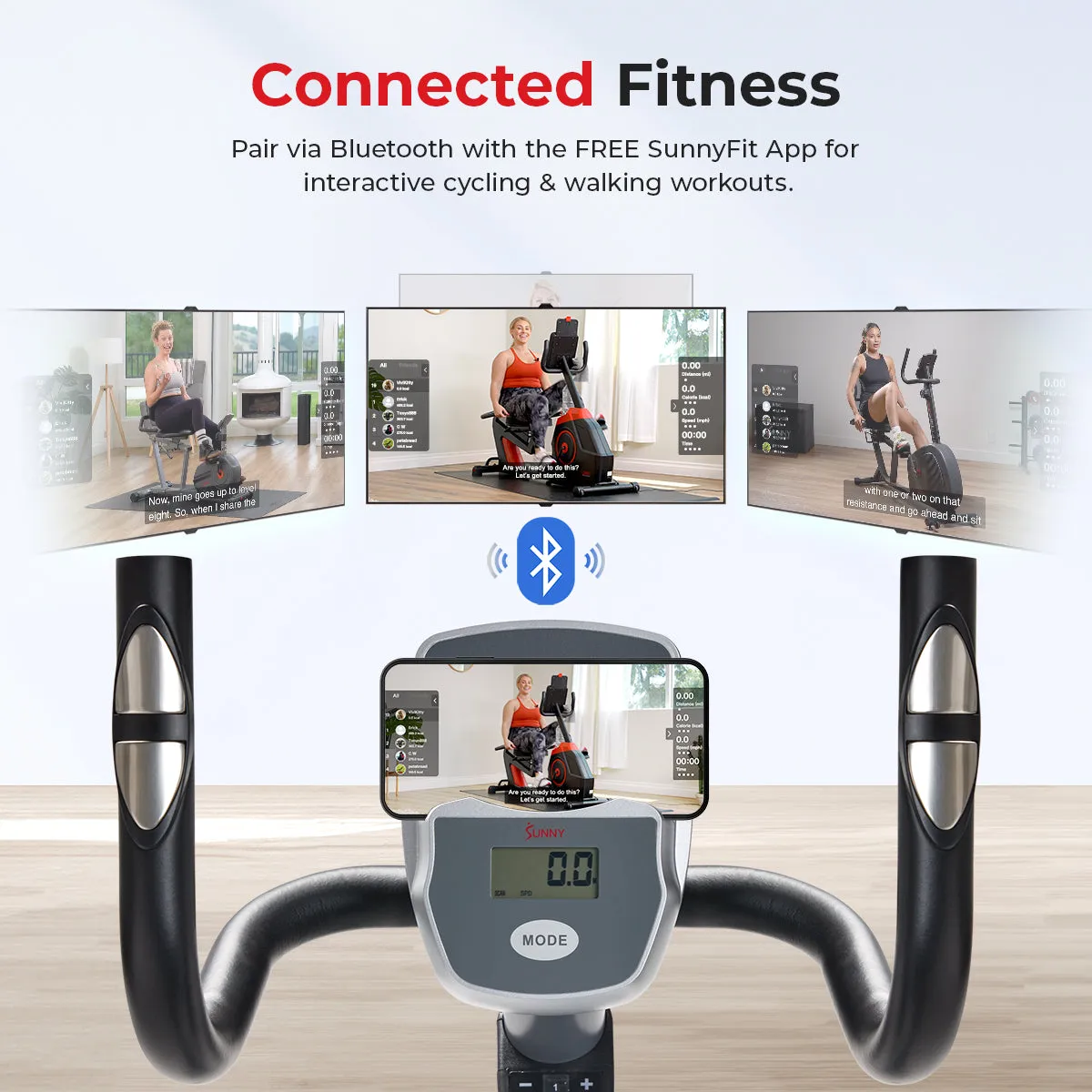 Essentials Series Magnetic Smart Recumbent Bike with Exclusive SunnyFit® App Enhanced Bluetooth Connectivity