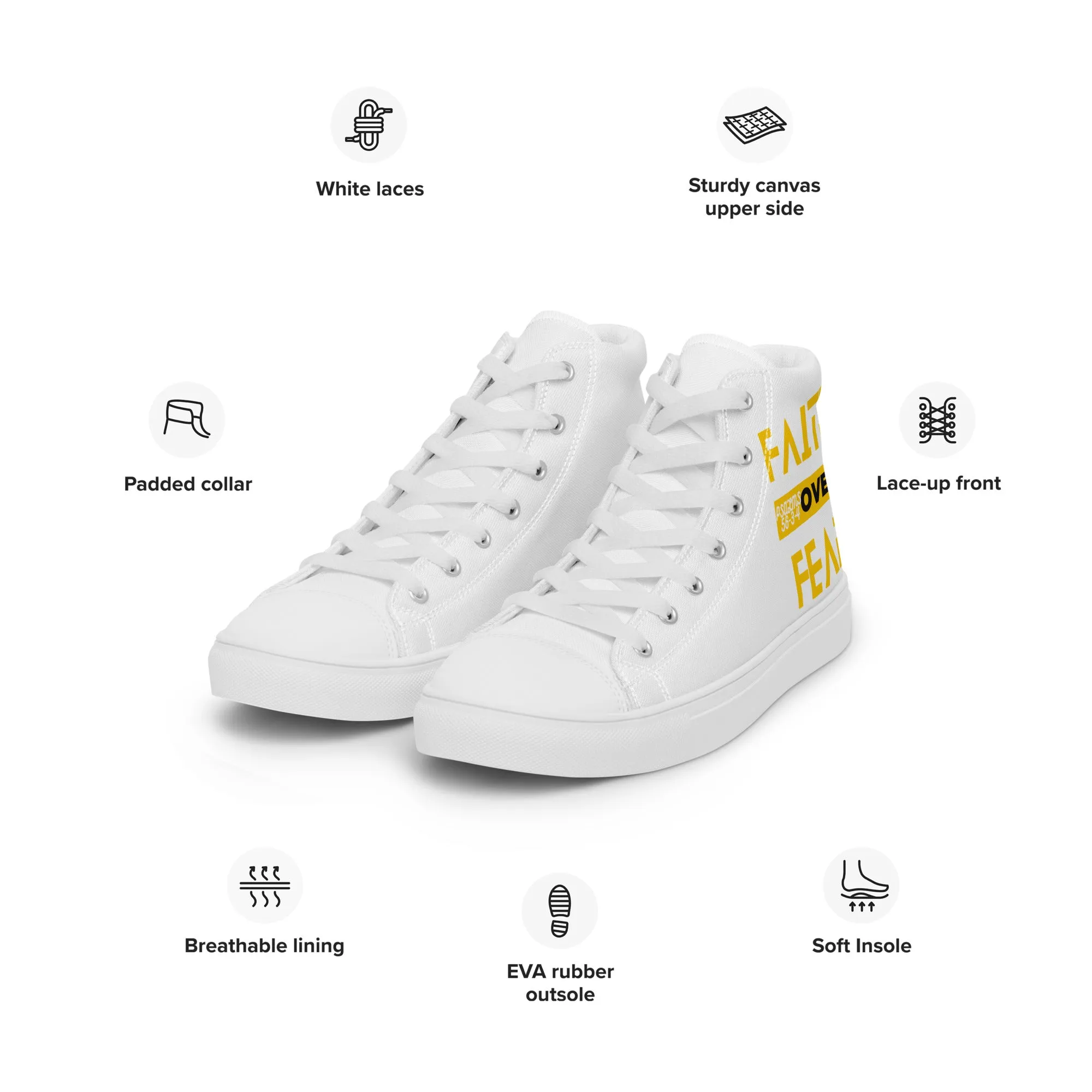 Faith Over Fear, Men’s high top canvas shoes