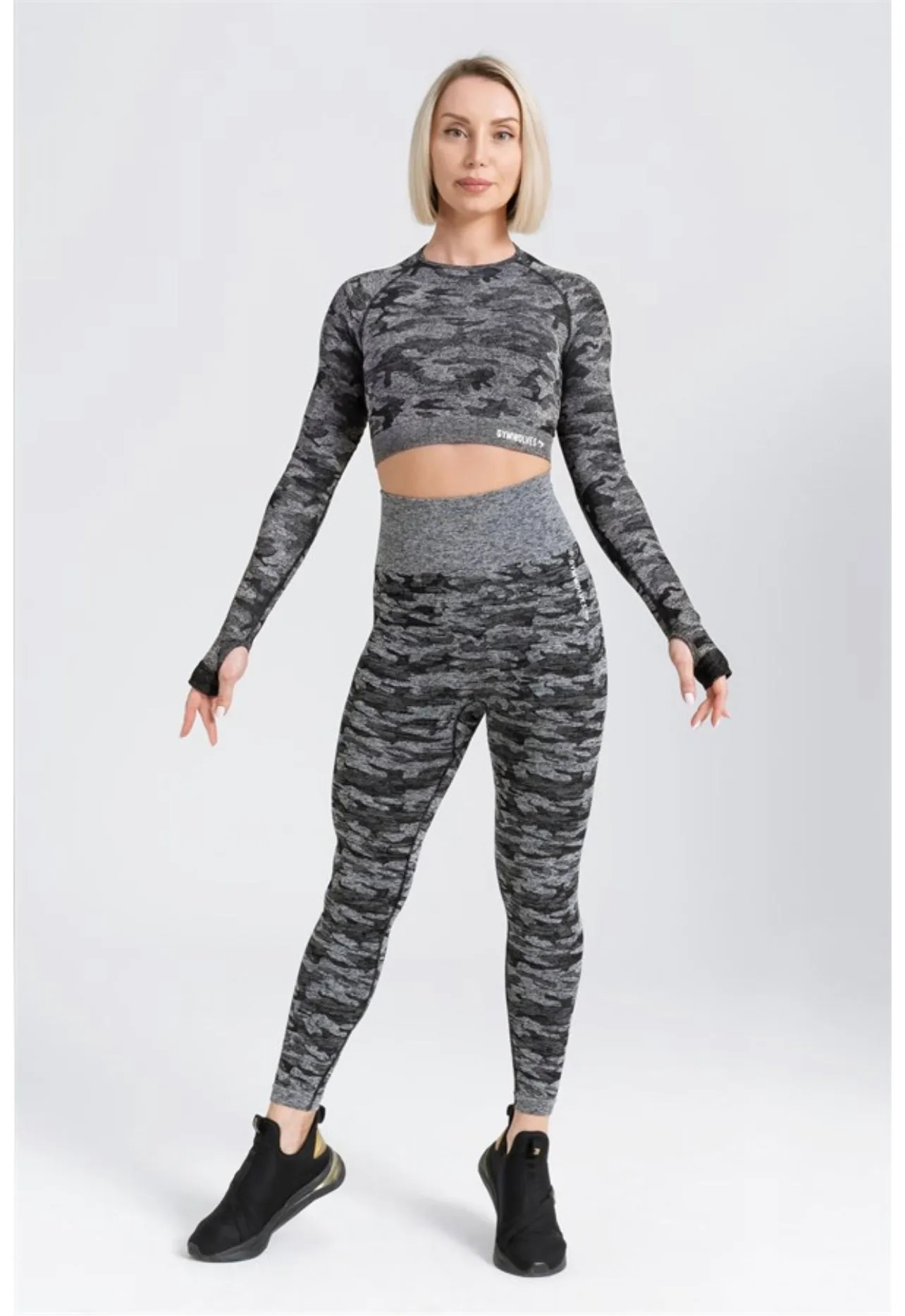 Gymwolves Women Long Sleeve Seamles Sport Tshirt | Black | Crop Tops | Action Series |