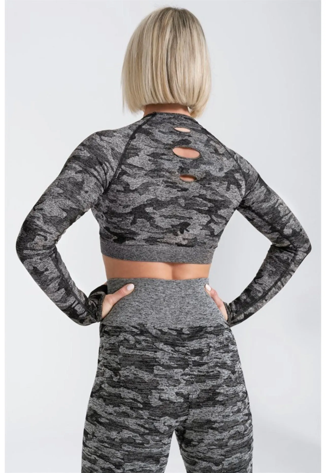 Gymwolves Women Long Sleeve Seamles Sport Tshirt | Black | Crop Tops | Action Series |