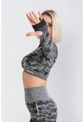 Gymwolves Women Long Sleeve Seamles Sport Tshirt | Black | Crop Tops | Action Series |