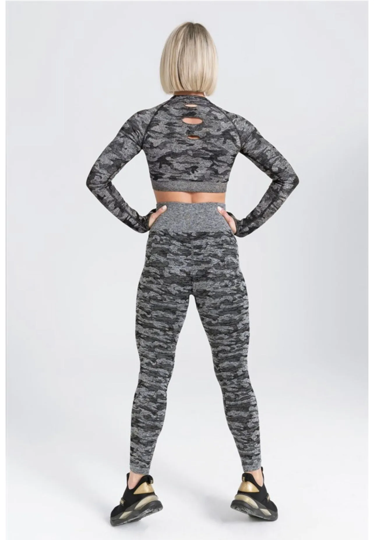 Gymwolves Women Long Sleeve Seamles Sport Tshirt | Black | Crop Tops | Action Series |