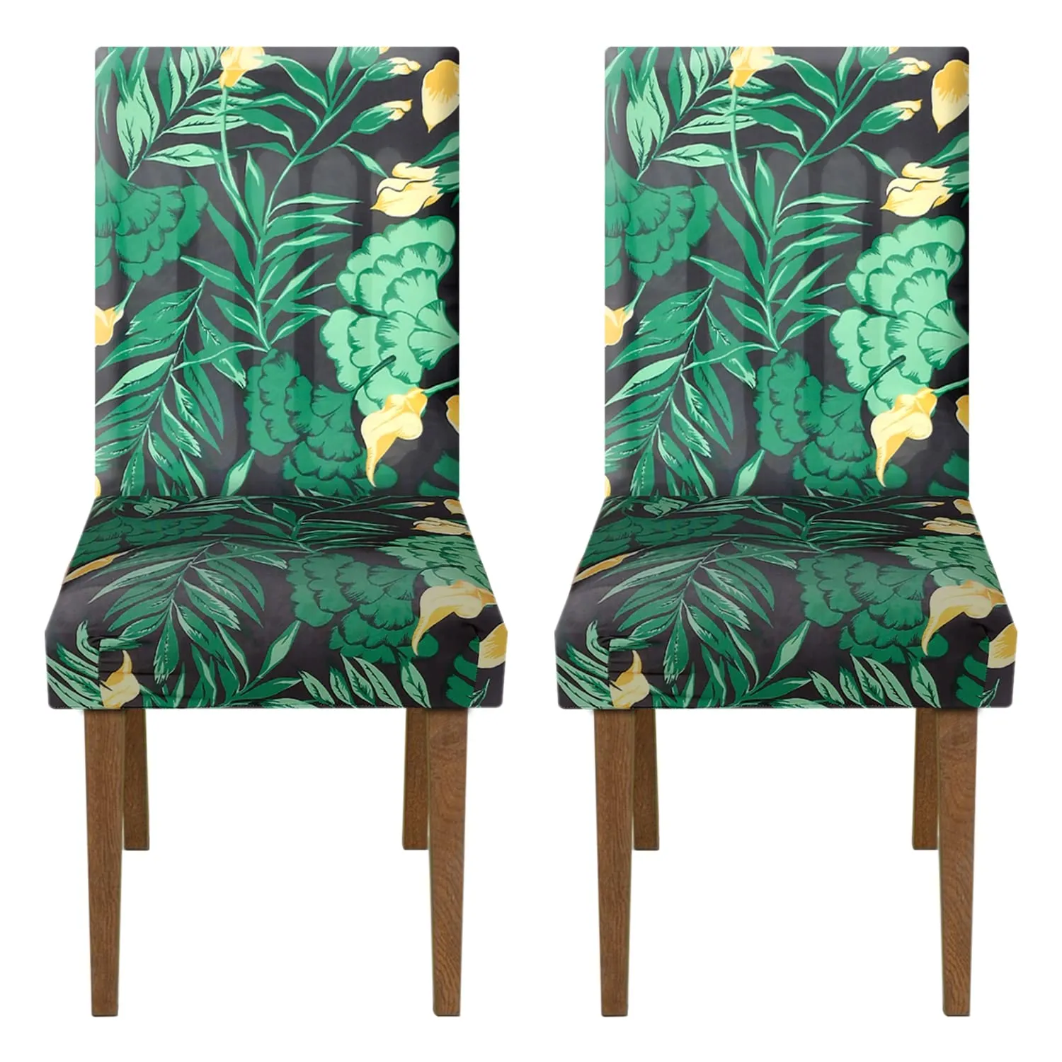 Heart Home Flower Printed Elastic Stretchable Polyster Chair Cover for Home, Office, Hotels, Wedding Banquet- Pack of 2 (Black & Brown)-50HH0913