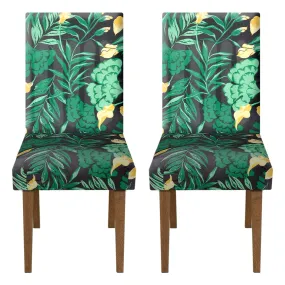 Heart Home Flower Printed Elastic Stretchable Polyster Chair Cover for Home, Office, Hotels, Wedding Banquet- Pack of 2 (Black & Brown)-50HH0913
