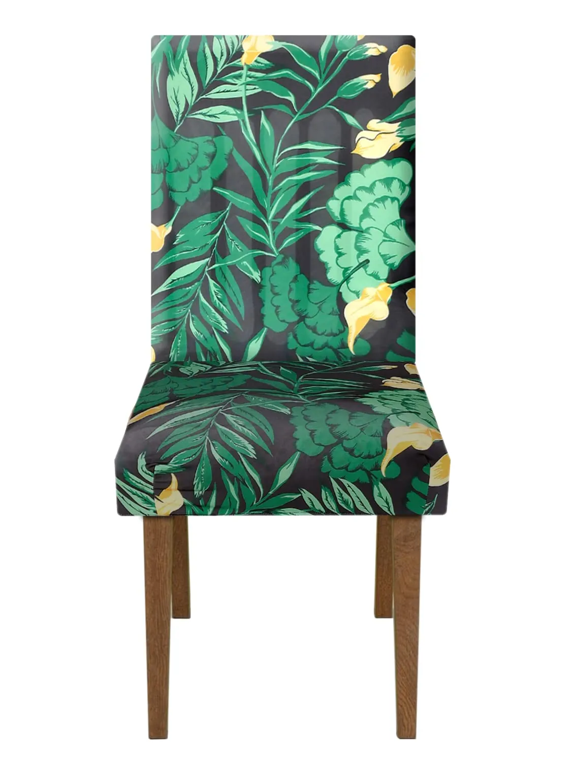 Heart Home Flower Printed Elastic Stretchable Polyster Chair Cover for Home, Office, Hotels, Wedding Banquet- Pack of 2 (Black & Brown)-50HH0913