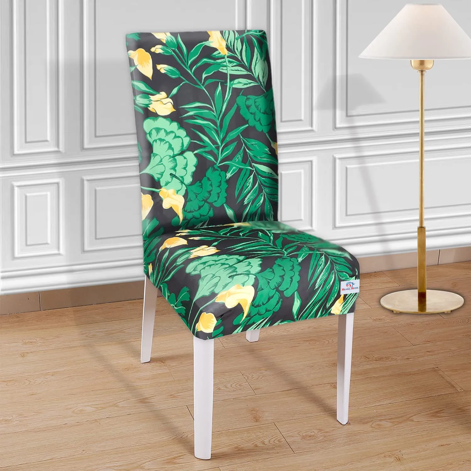 Heart Home Flower Printed Elastic Stretchable Polyster Chair Cover for Home, Office, Hotels, Wedding Banquet- Pack of 2 (Black & Brown)-50HH0913