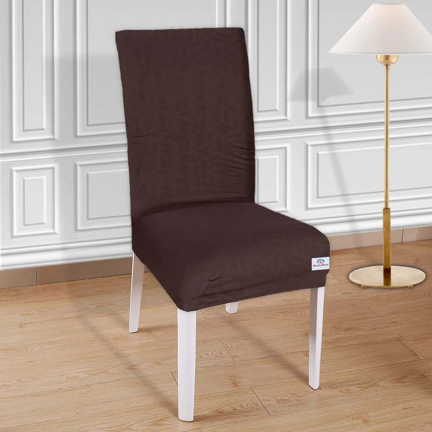 Heart Home Leaf Printed Elastic Stretchable Polyster Chair Cover for Home, Office, Hotels, Wedding Banquet (Brown)-50HH0999