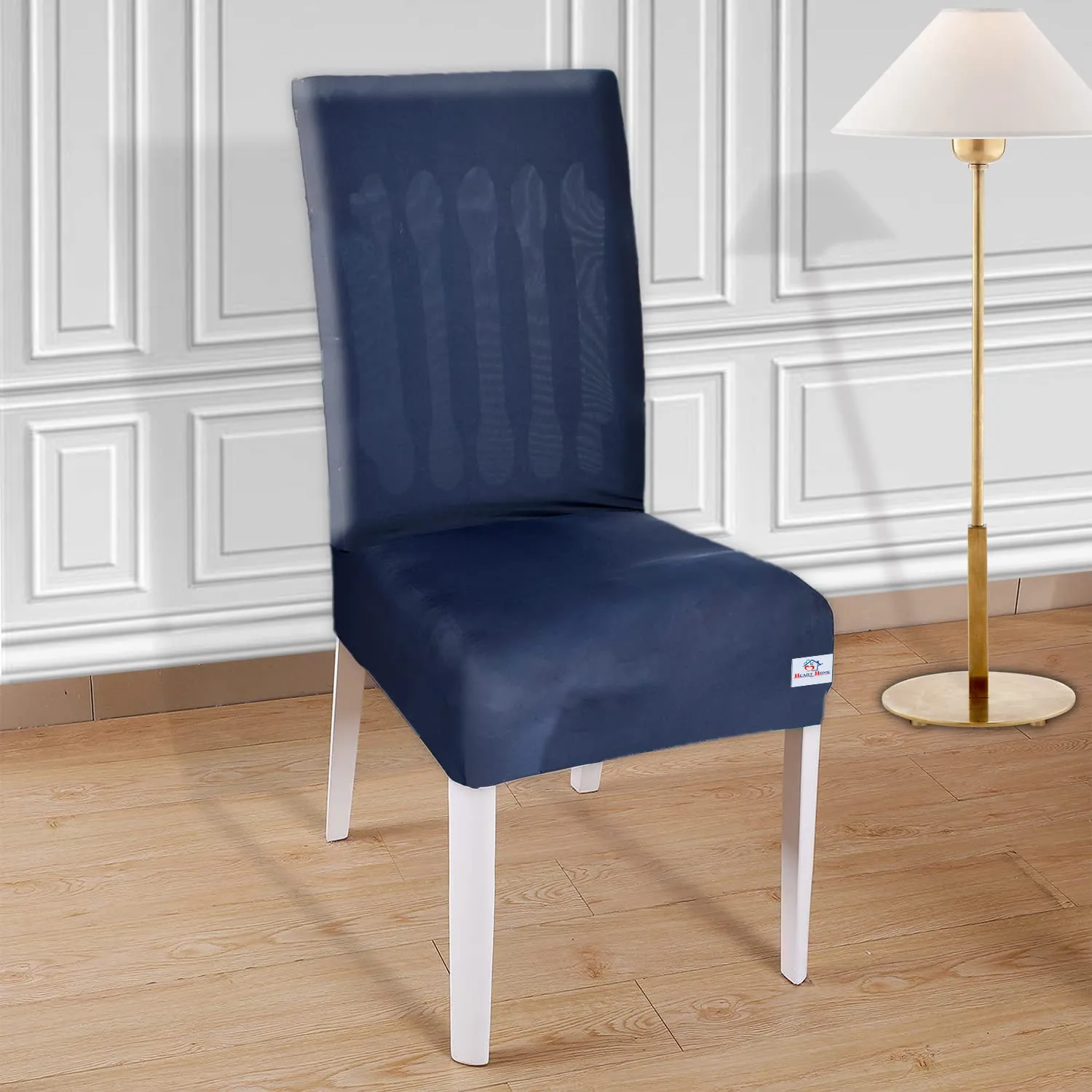 Heart Home Polyester Stretchable Elastic Dining Chair Cover/Seat Slipcover/Seat Protector- Pack of 4 (Blue)-50HH0980