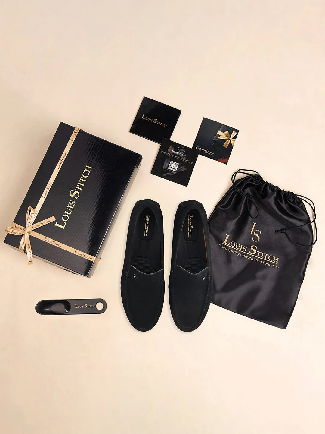 Jet Black Suede Leather Slip-On Penny Loafers