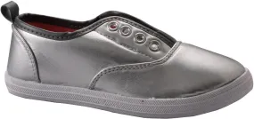 kids size 5-10 silver pu slip ons Case of 18