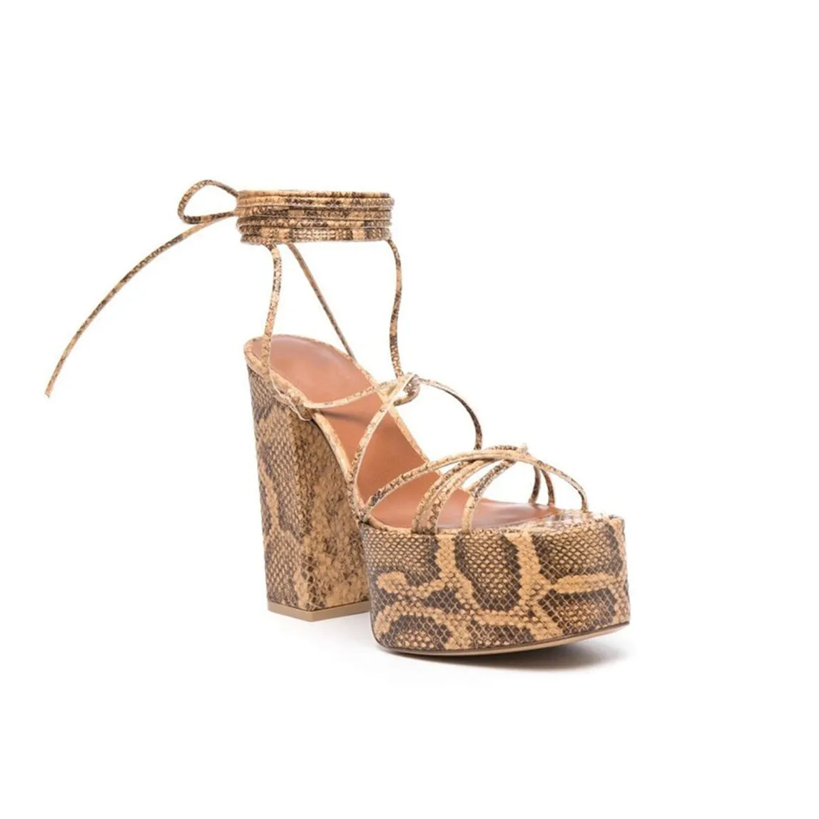 KYLER Printed Lace Up Leather High Heel Platform Sandals