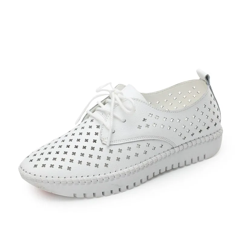 Leather Cutout Lace Up Platform Sneakers