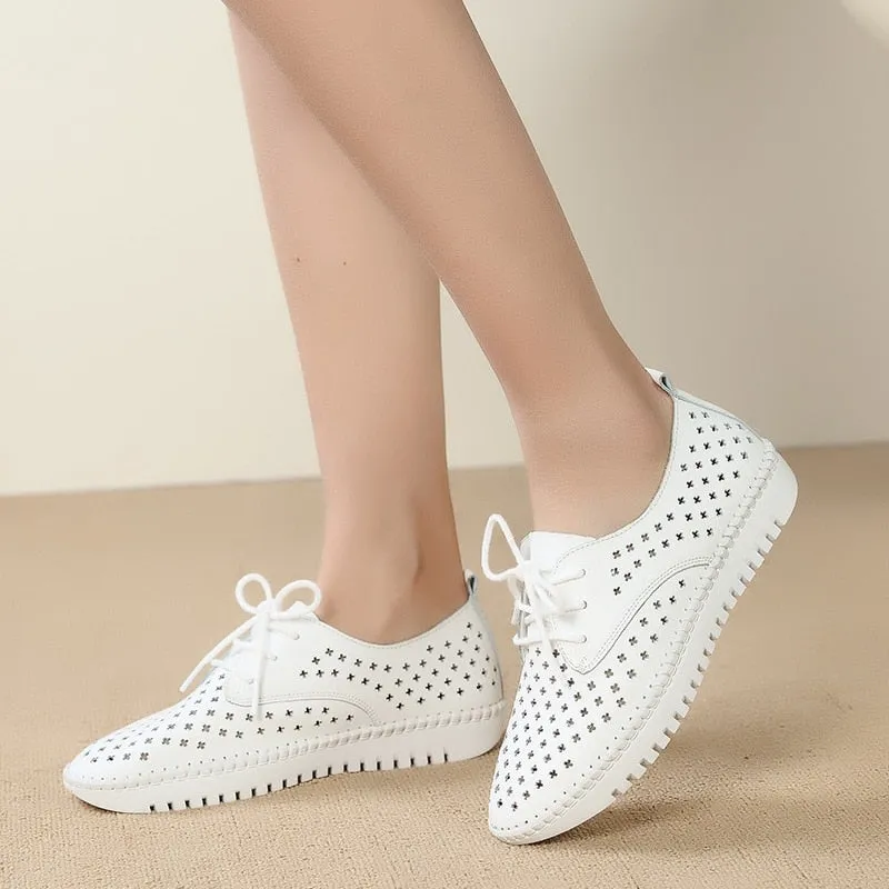 Leather Cutout Lace Up Platform Sneakers