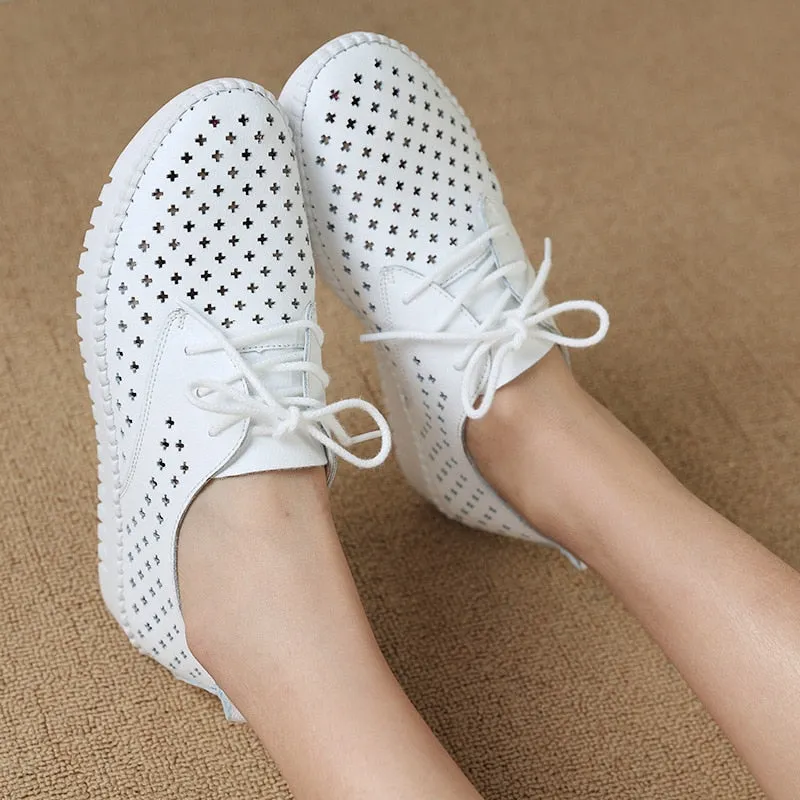 Leather Cutout Lace Up Platform Sneakers