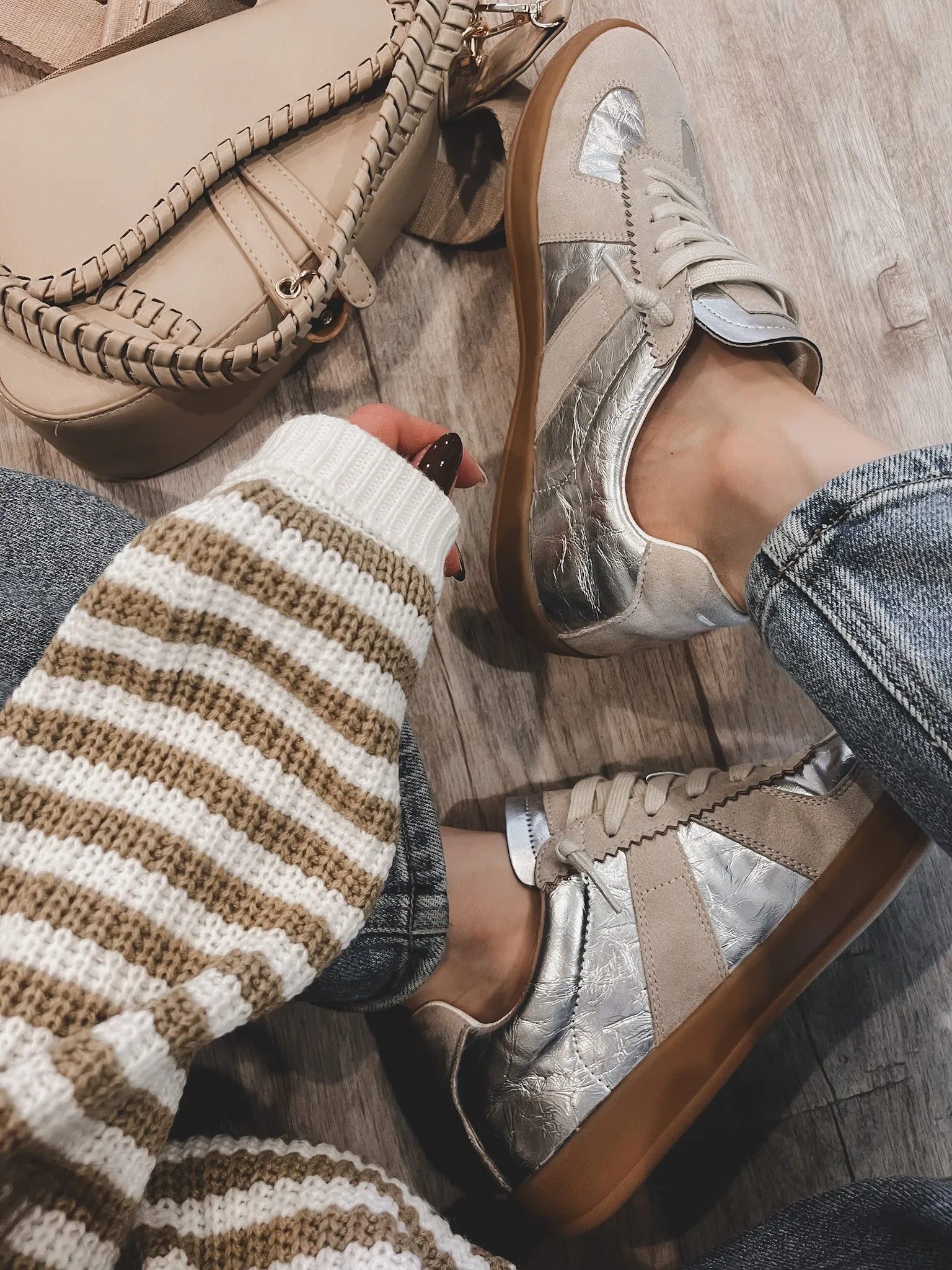 Maison Leather Suede Sneakers | Silver