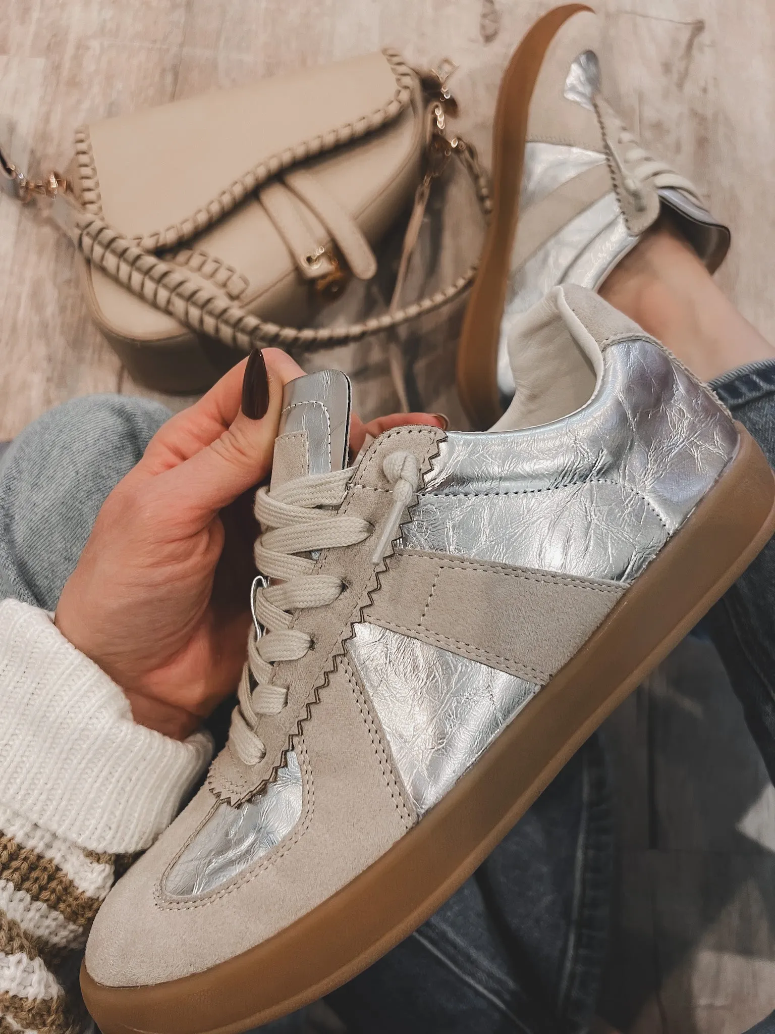 Maison Leather Suede Sneakers | Silver