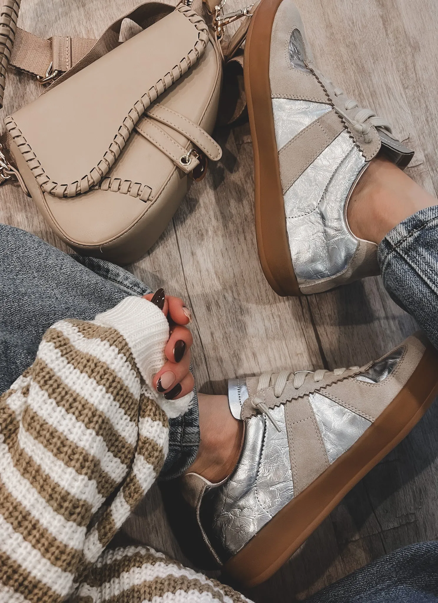 Maison Leather Suede Sneakers | Silver