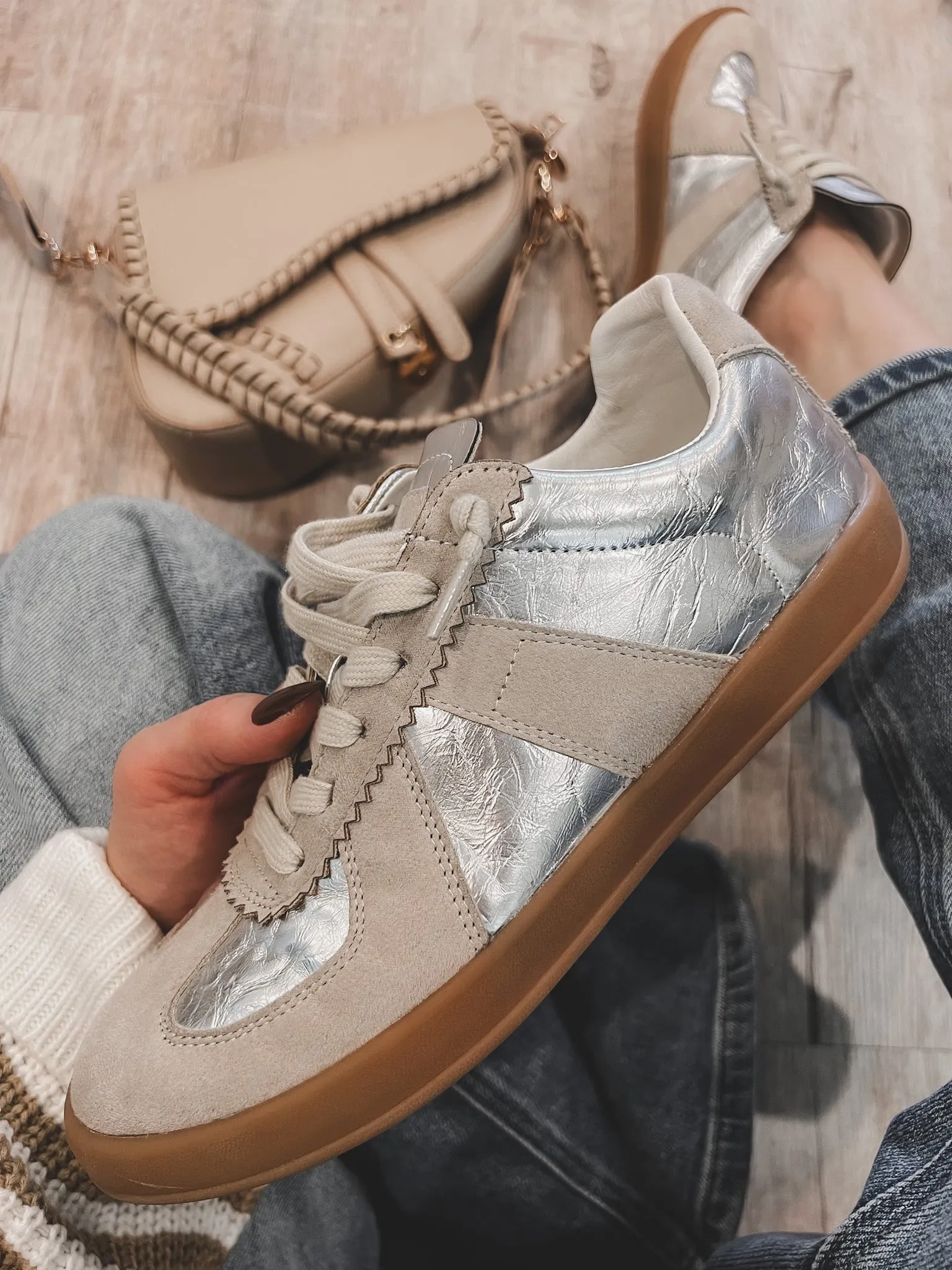 Maison Leather Suede Sneakers | Silver