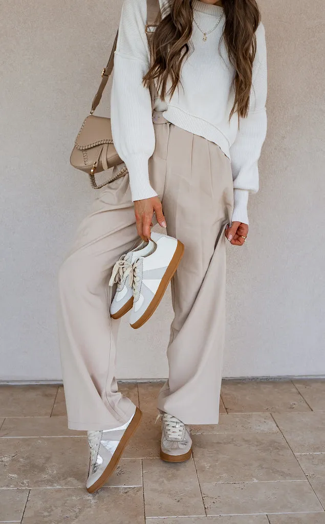 Maison Leather Suede Sneakers | Silver