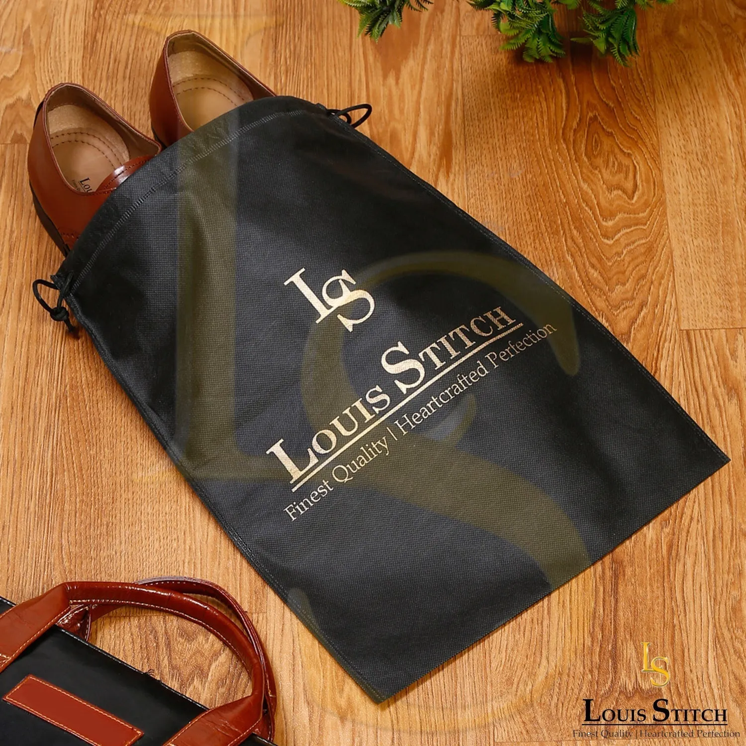 Non Woven Shoe Bag Pack Of  6 Black & Beige Plain