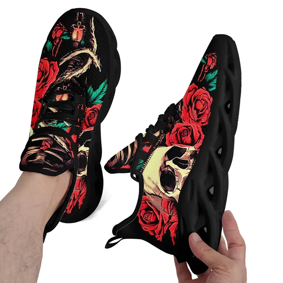 Personalized Gothic Fashion Sneakers, Custom Comfortable Skull Shoes, Lightweight Walking Shoes