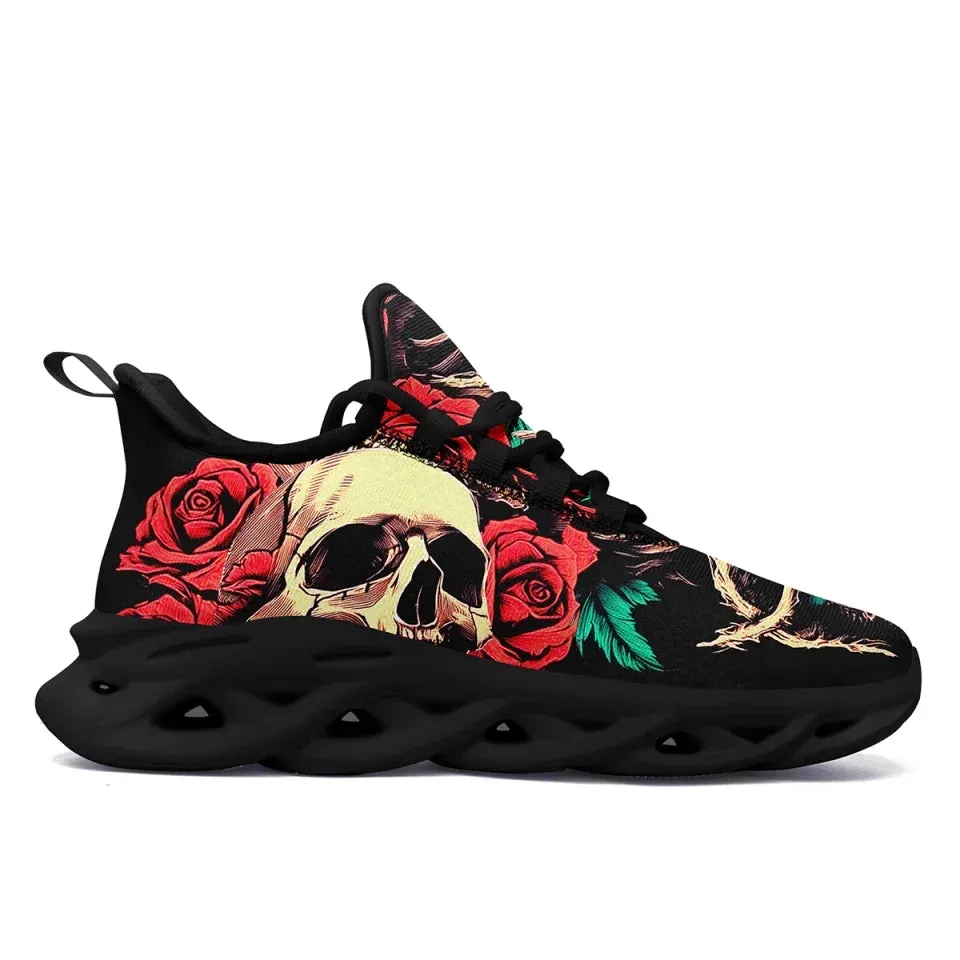 Personalized Gothic Fashion Sneakers, Custom Comfortable Skull Shoes, Lightweight Walking Shoes