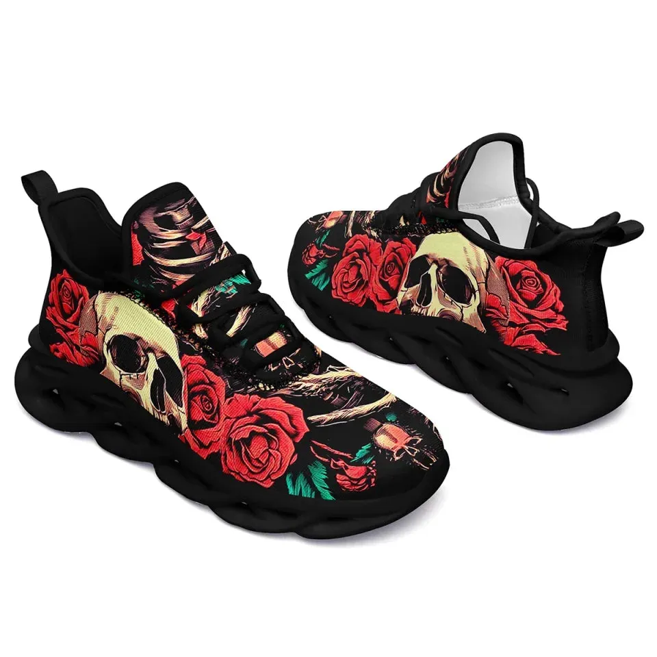 Personalized Gothic Fashion Sneakers, Custom Comfortable Skull Shoes, Lightweight Walking Shoes