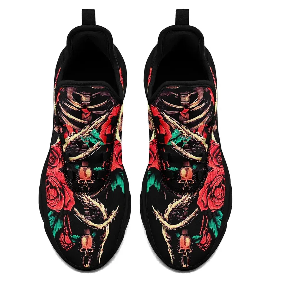 Personalized Gothic Fashion Sneakers, Custom Comfortable Skull Shoes, Lightweight Walking Shoes