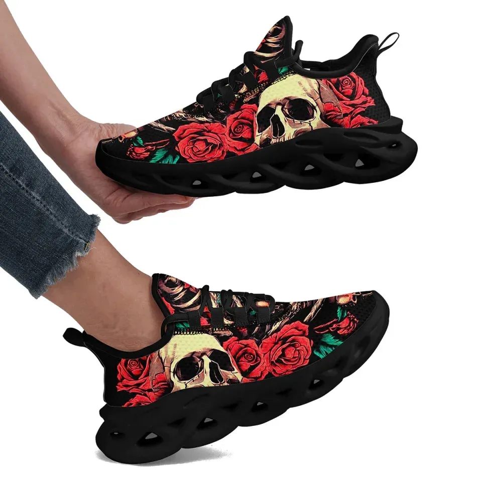 Personalized Gothic Fashion Sneakers, Custom Comfortable Skull Shoes, Lightweight Walking Shoes