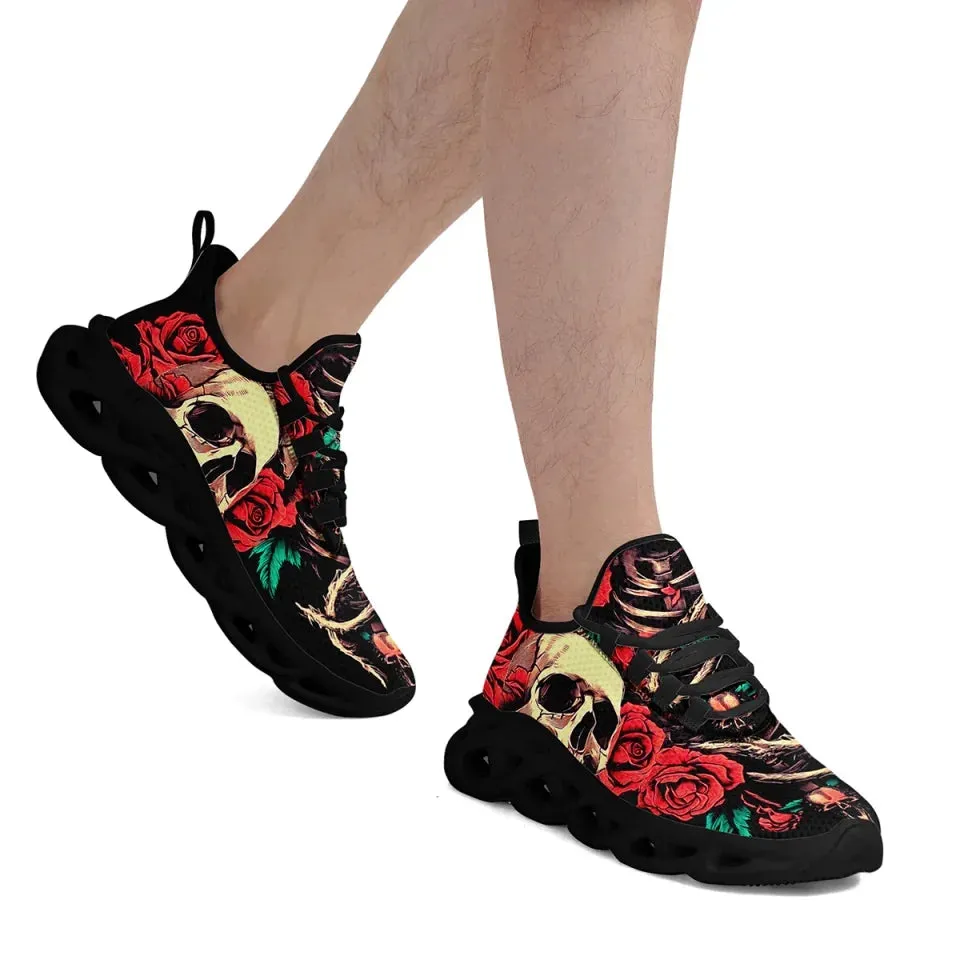 Personalized Gothic Fashion Sneakers, Custom Comfortable Skull Shoes, Lightweight Walking Shoes