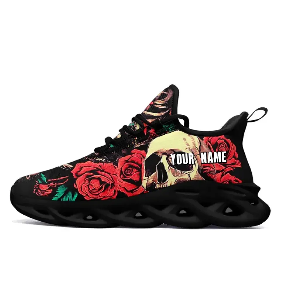 Personalized Gothic Fashion Sneakers, Custom Comfortable Skull Shoes, Lightweight Walking Shoes