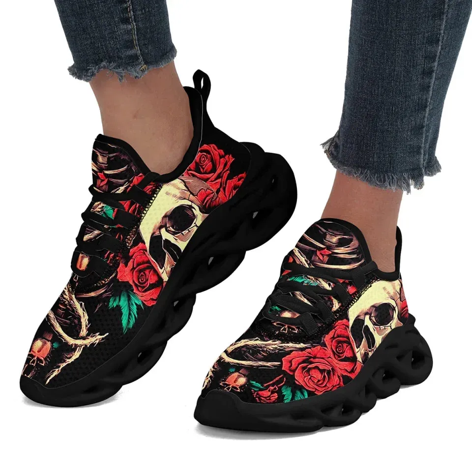 Personalized Gothic Fashion Sneakers, Custom Comfortable Skull Shoes, Lightweight Walking Shoes