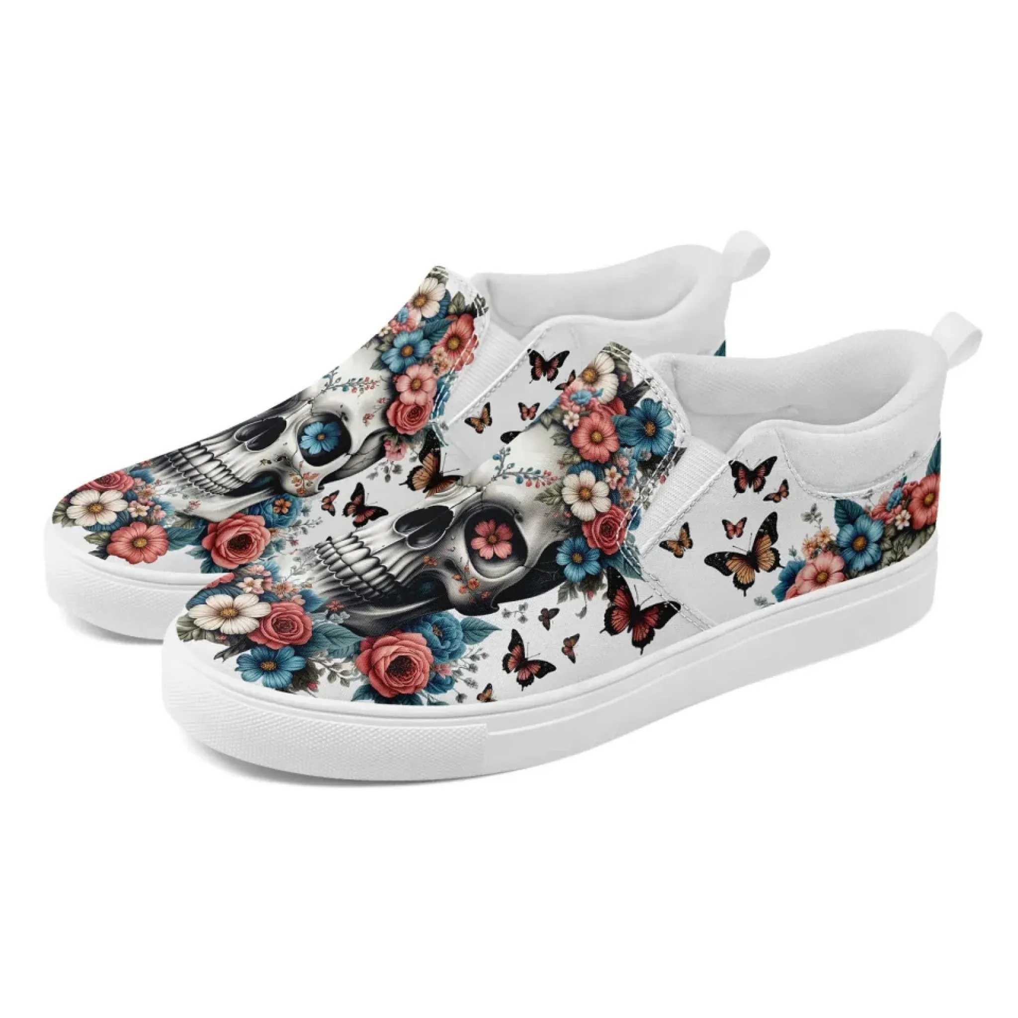 Personalized Gothic Sneakers, Custom Canvas Skull Slip On Shoes, Unisex Shoes