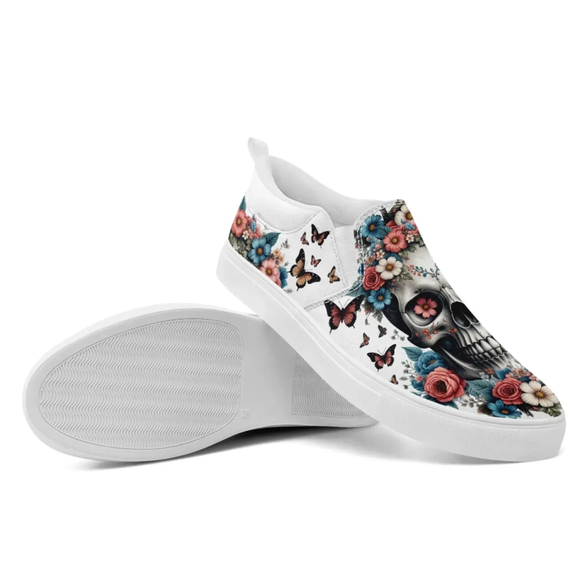 Personalized Gothic Sneakers, Custom Canvas Skull Slip On Shoes, Unisex Shoes