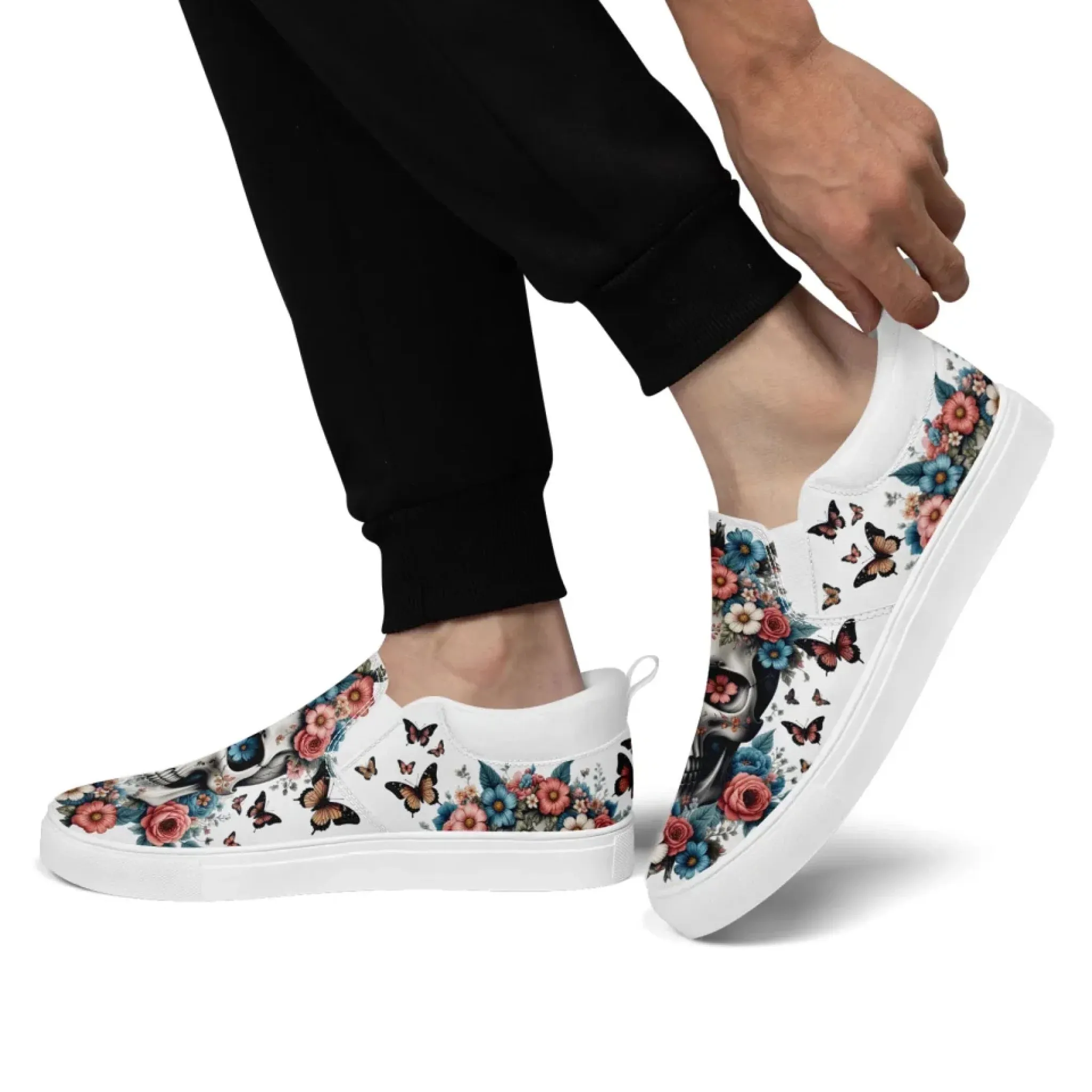 Personalized Gothic Sneakers, Custom Canvas Skull Slip On Shoes, Unisex Shoes