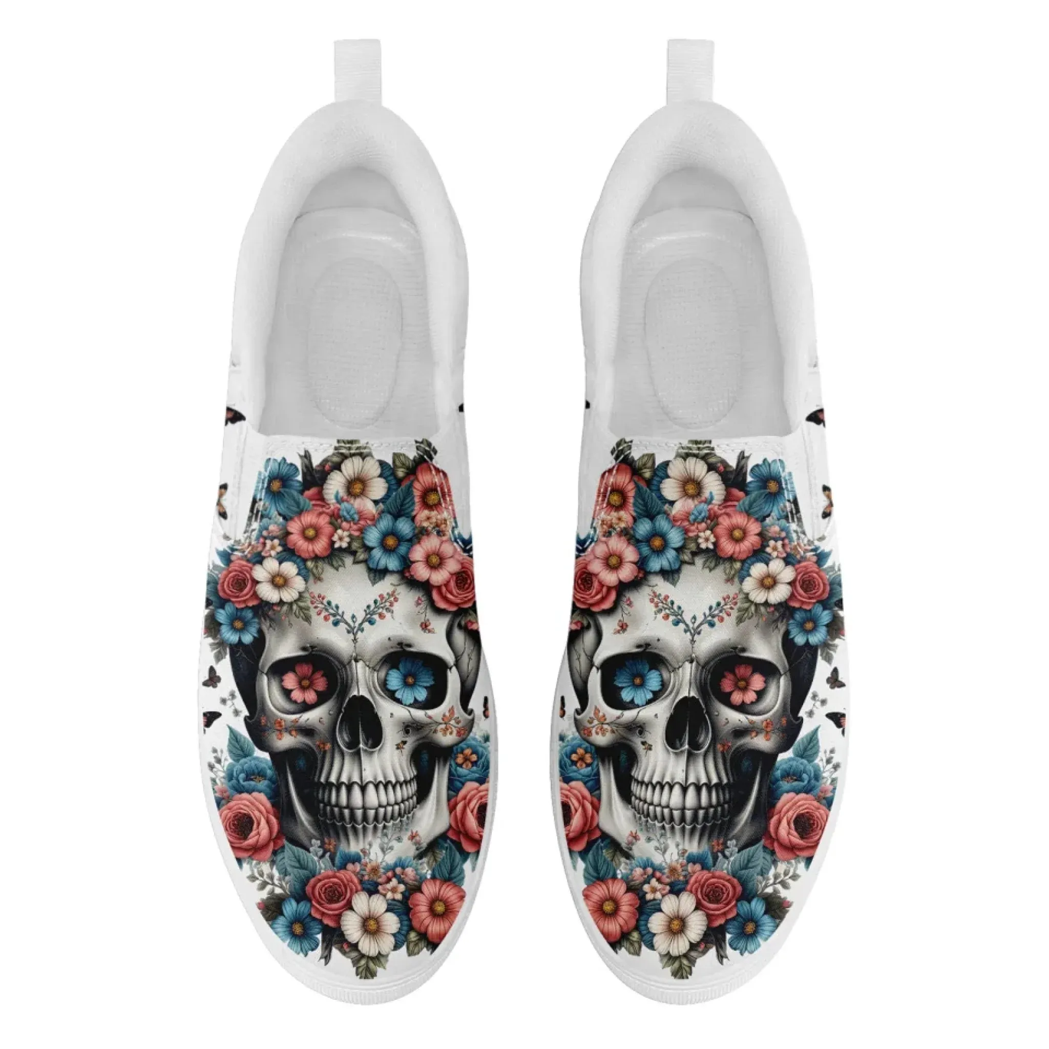 Personalized Gothic Sneakers, Custom Canvas Skull Slip On Shoes, Unisex Shoes