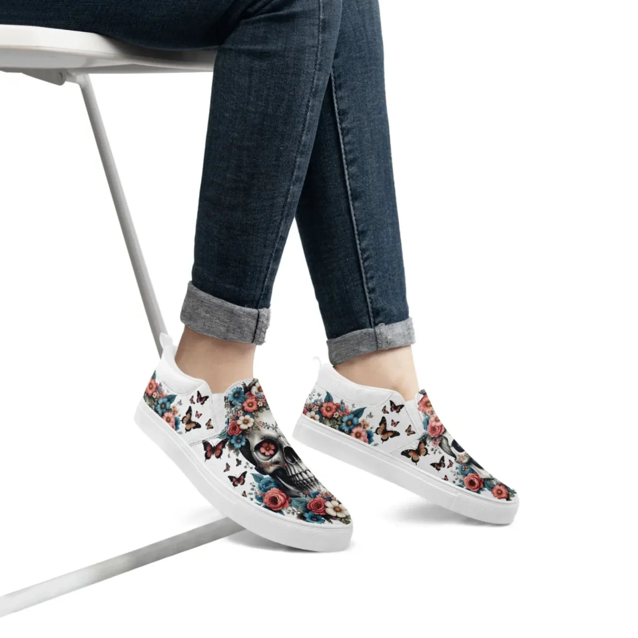 Personalized Gothic Sneakers, Custom Canvas Skull Slip On Shoes, Unisex Shoes
