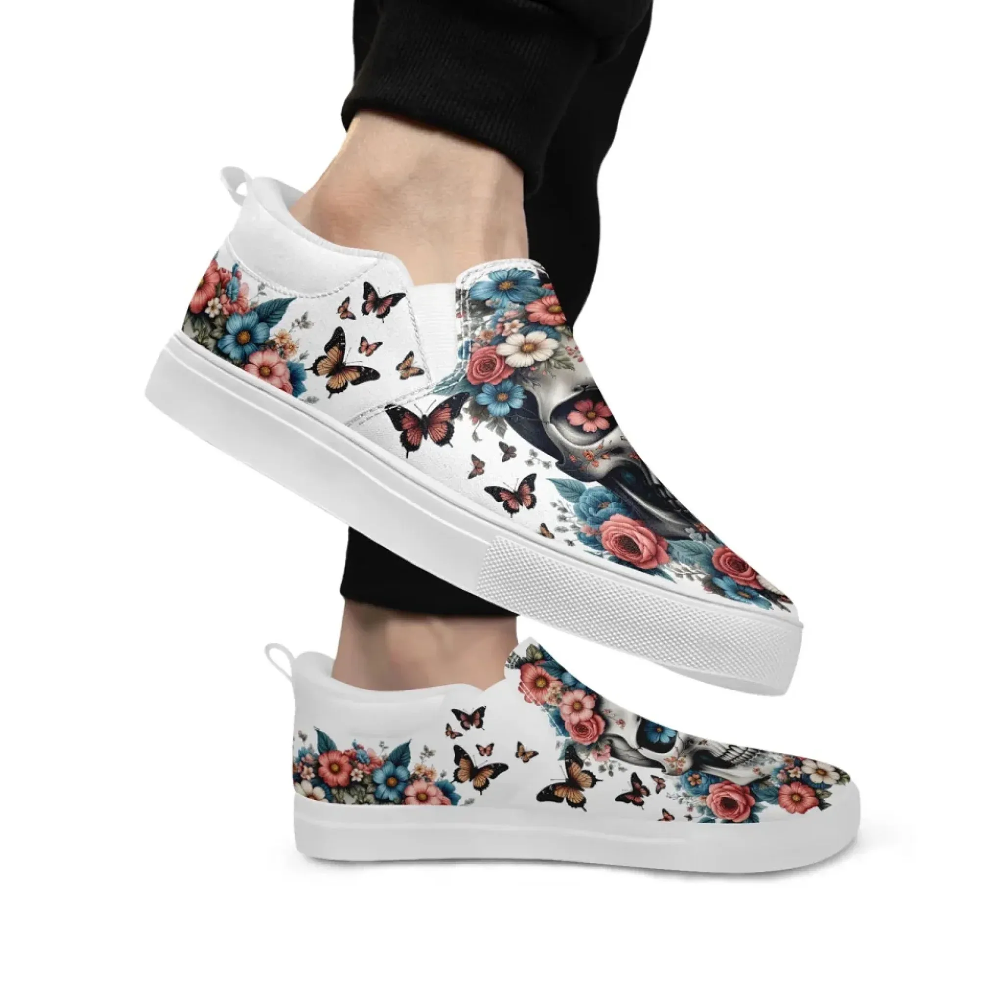 Personalized Gothic Sneakers, Custom Canvas Skull Slip On Shoes, Unisex Shoes