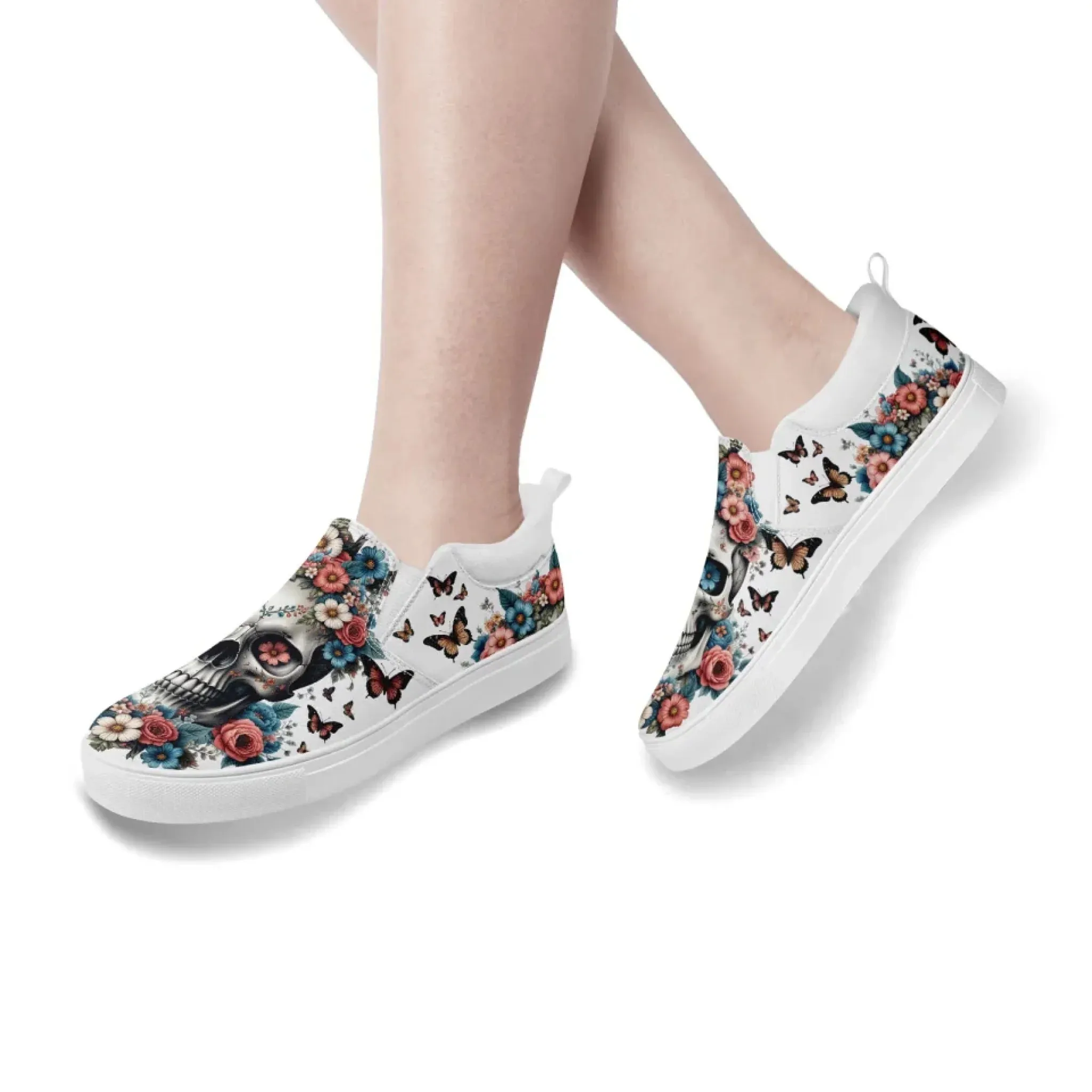 Personalized Gothic Sneakers, Custom Canvas Skull Slip On Shoes, Unisex Shoes