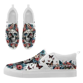 Personalized Gothic Sneakers, Custom Canvas Skull Slip On Shoes, Unisex Shoes